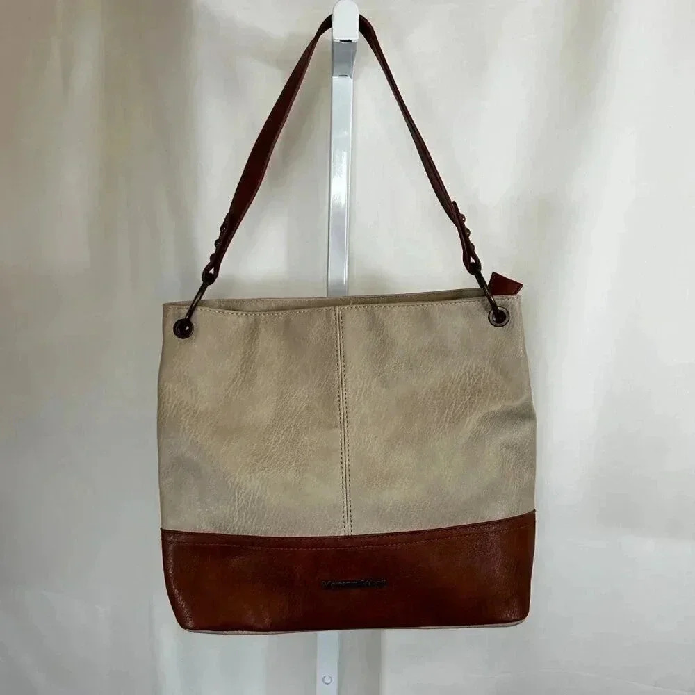 Montana West Hobo Shoulder Handbag Taupe Brown Two Tone